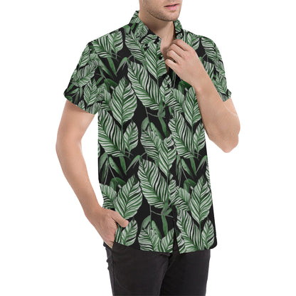 Palm Leaves Pattern Print Design PL09 Men's Short Sleeve Button Up Shirt
