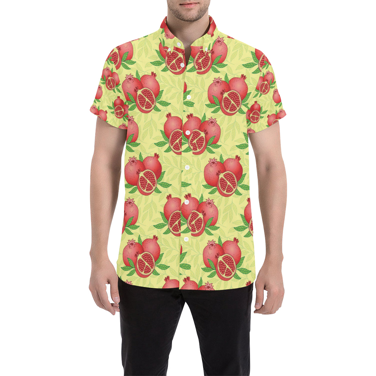Pomegranate Pattern Print Design PG07 Men's Short Sleeve Button Up Shirt