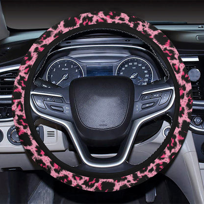 Cheetah Pink Pattern Print Design 01 Steering Wheel Cover with Elastic Edge