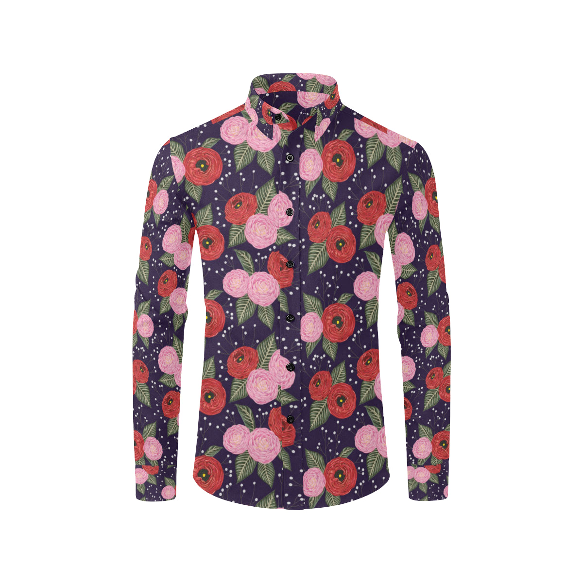 Camellia Pattern Print Design CM02 Men's Long Sleeve Shirt