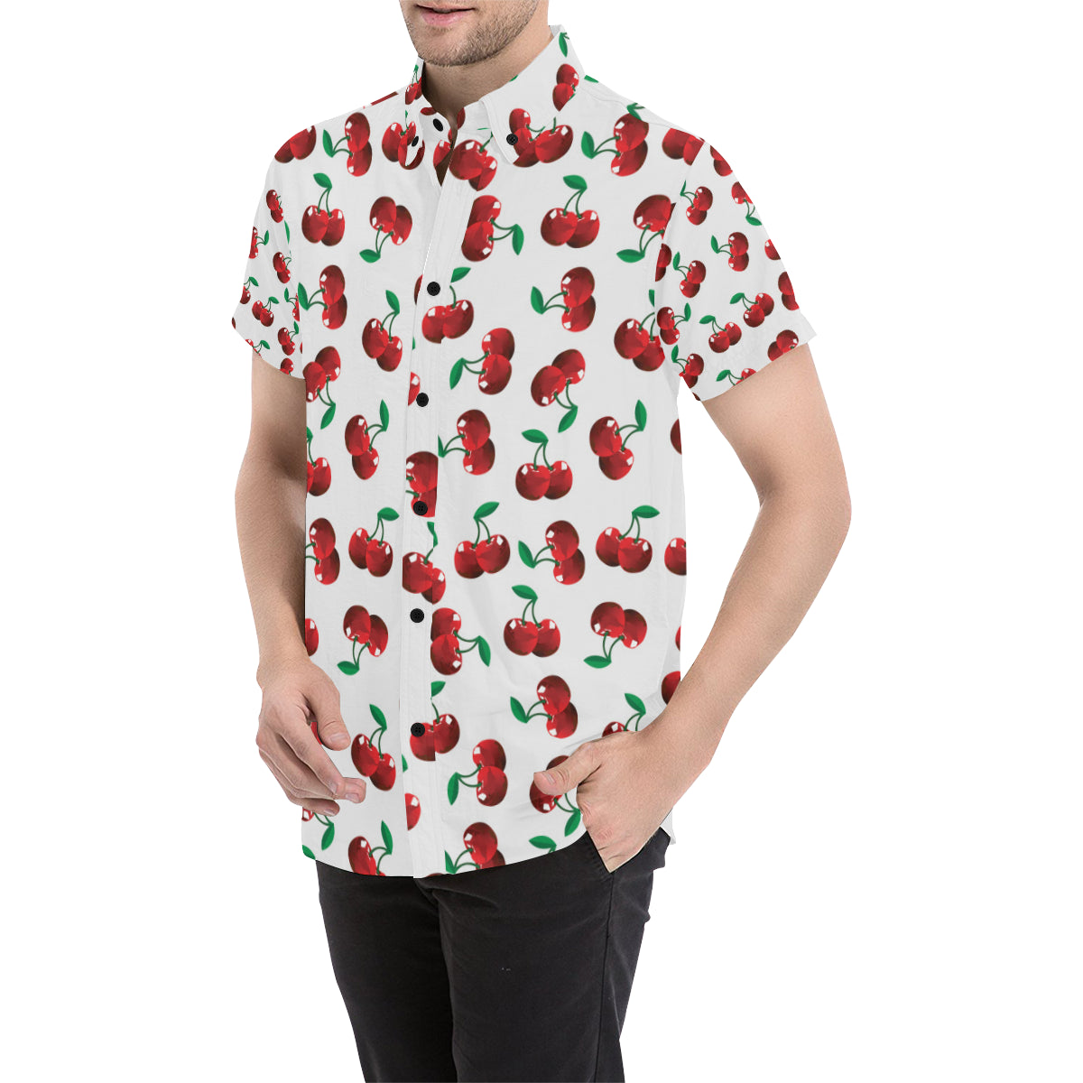 Cherry Pattern Print Design 01 Men's Short Sleeve Button Up Shirt