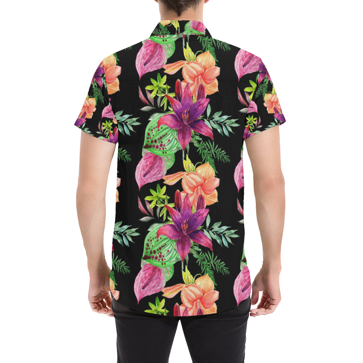 Amaryllis Pattern Print Design AL09 Men's Short Sleeve Button Up Shirt