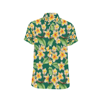 Plumeria Pattern Print Design PM07 Men's Short Sleeve Button Up Shirt