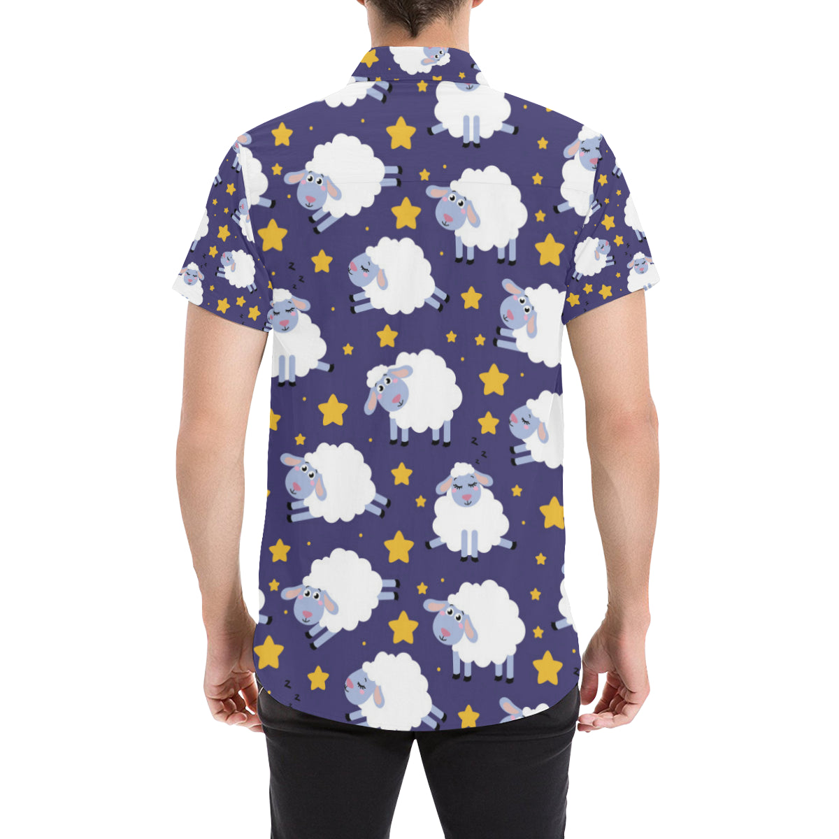 Sheep Pattern Print Design 03 Men's Short Sleeve Button Up Shirt