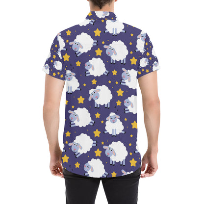 Sheep Pattern Print Design 03 Men's Short Sleeve Button Up Shirt