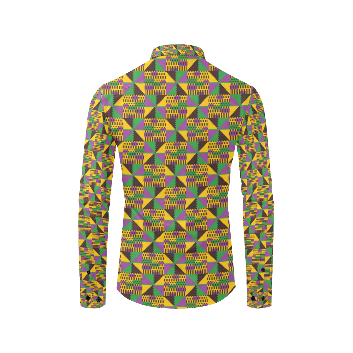 Kente Triangle Design African Print Men's Long Sleeve Shirt