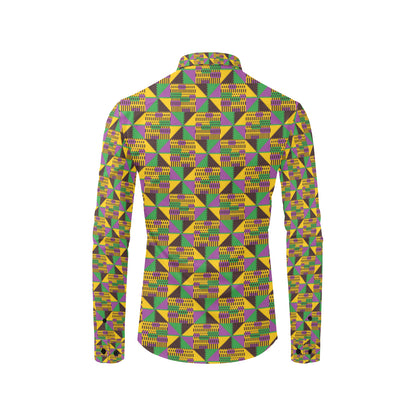 Kente Triangle Design African Print Men's Long Sleeve Shirt