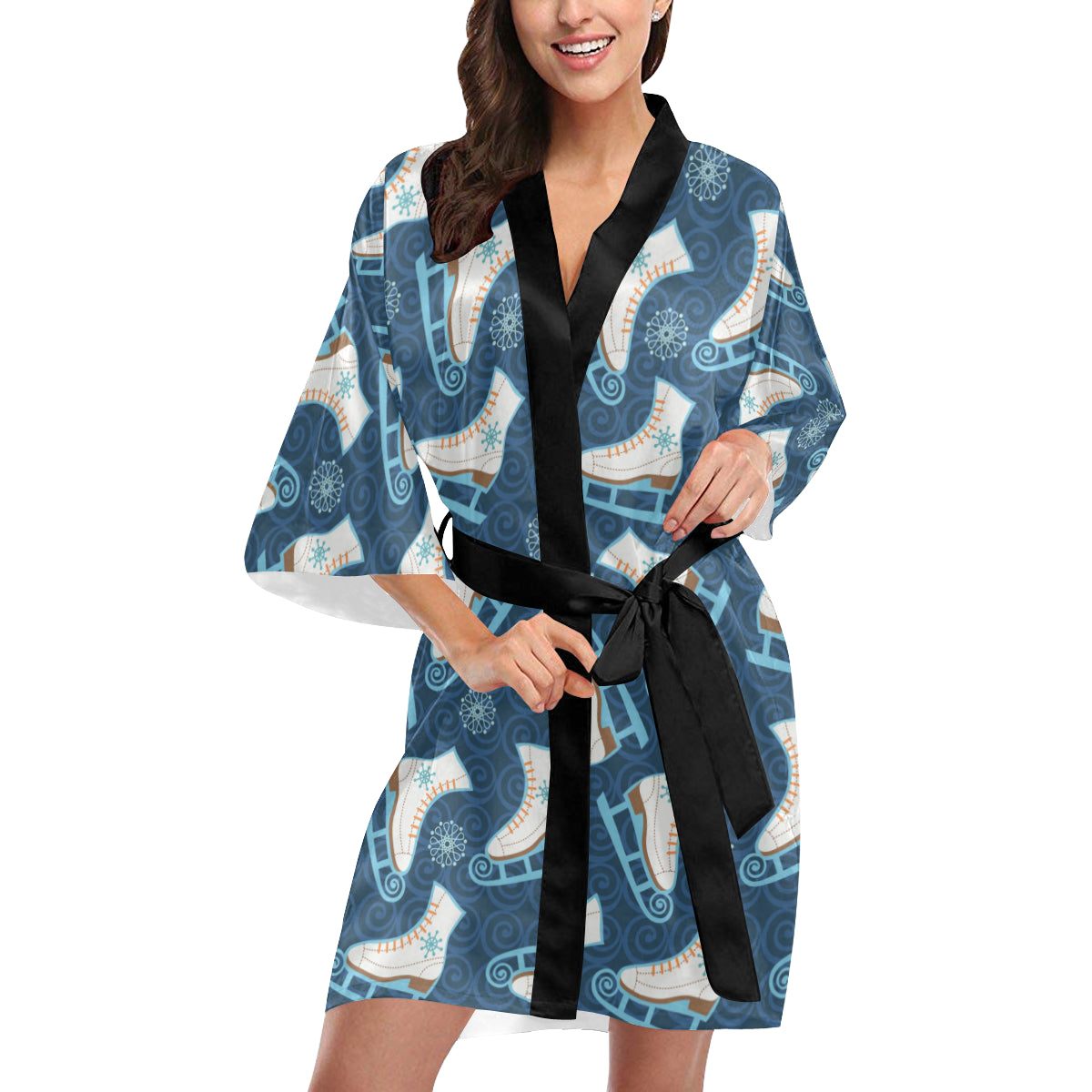 Ice Skate Pattern Print Design 01 Women's Short Kimono