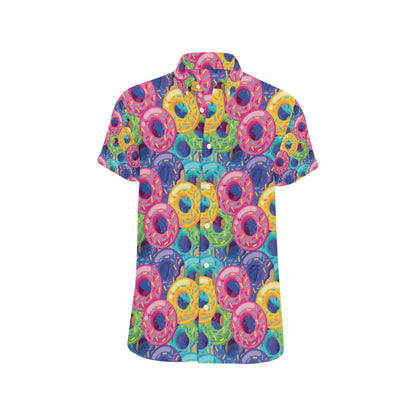 Donut Pattern Print Design DN010 Men's Short Sleeve Button Up Shirt