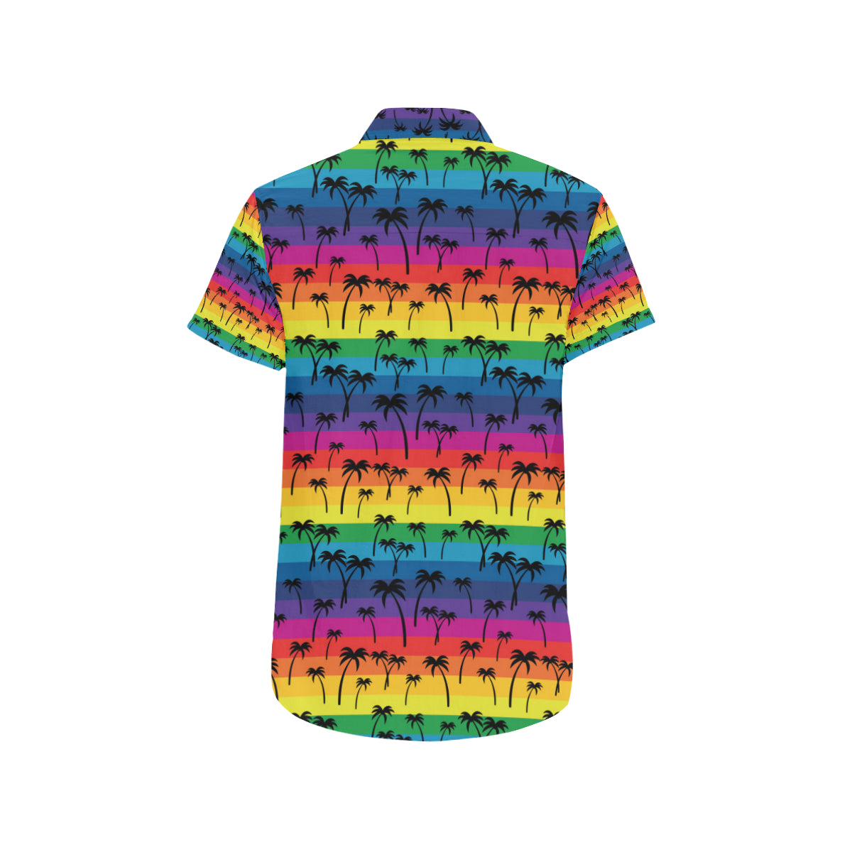 Palm Tree Rainbow Themed Print Men's Short Sleeve Button Up Shirt