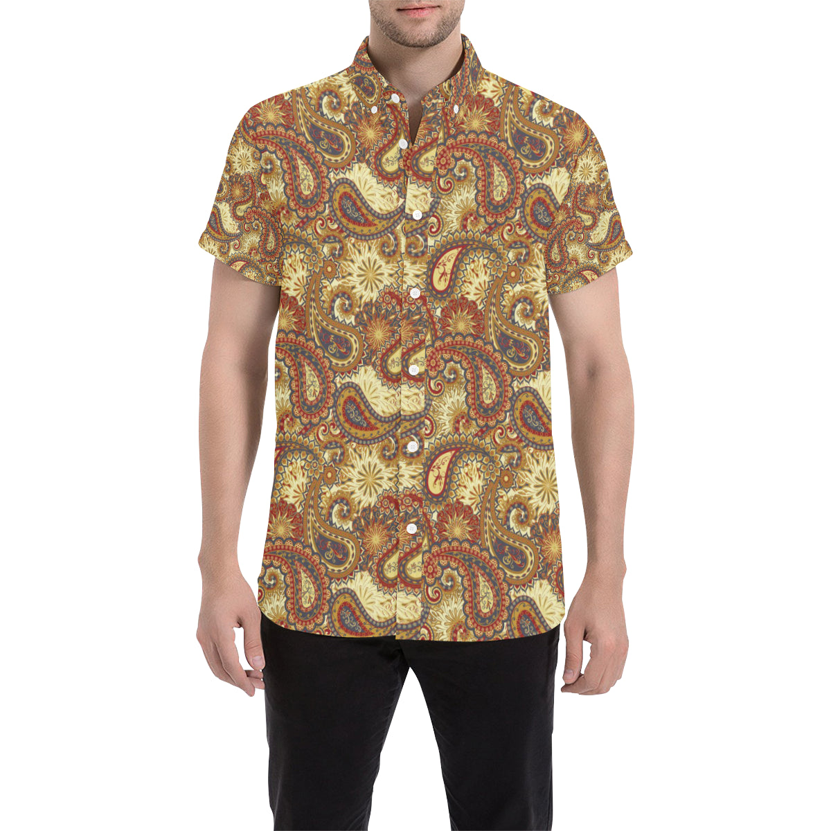 Boho Pattern Print Design 08 Men's Short Sleeve Button Up Shirt