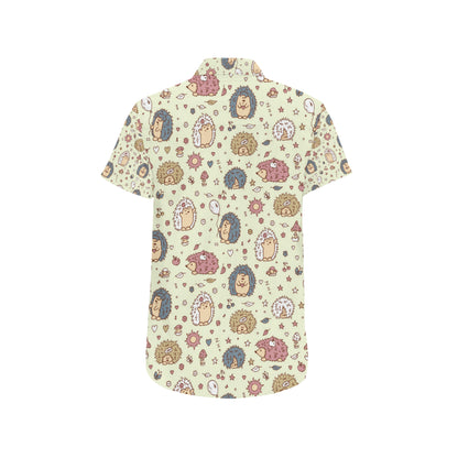 Hedgehog Cute Pattern Print Design 01 Men's Short Sleeve Button Up Shirt