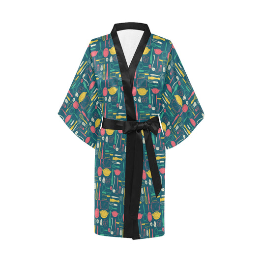 Cooking Kitchen Tools Pattern Print Design 01 Women's Short Kimono