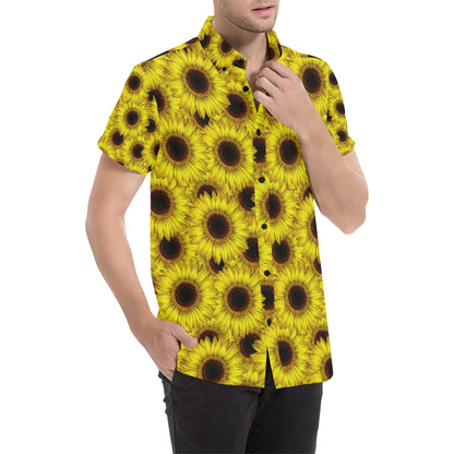Sunflower Pattern Print Design SF011 Men's Short Sleeve Button Up Shirt