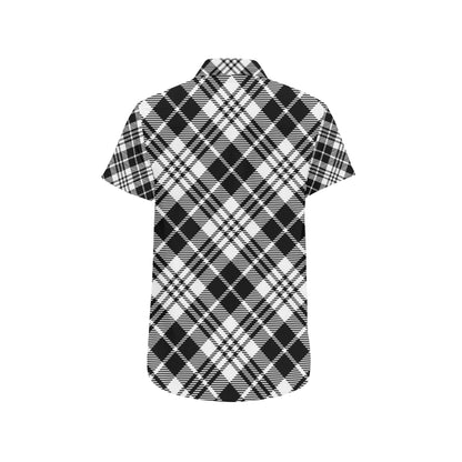 Plaid Black White Pattern Print Design A02 Men's Short Sleeve Button Up Shirt