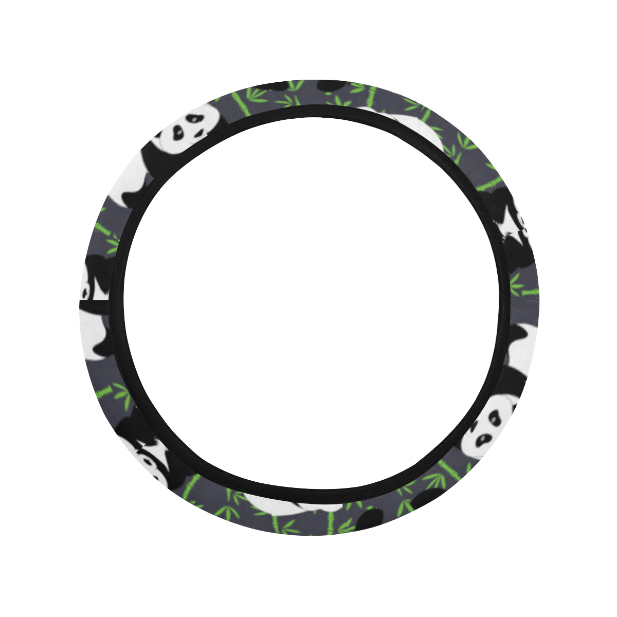 Panda Bear Bamboo Themed Print Steering Wheel Cover with Elastic Edge