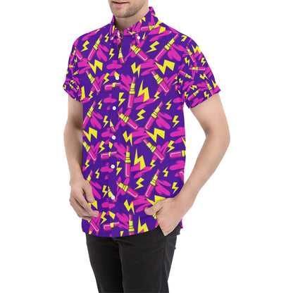 Lipstick Pattern Print Design LT04 Men's Short Sleeve Button Up Shirt