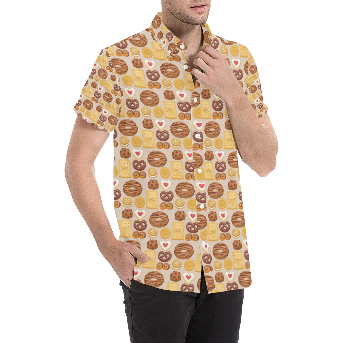 Cookie Pattern Print Design 02 Men's Short Sleeve Button Up Shirt