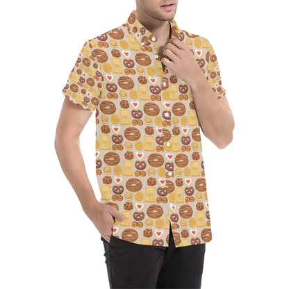 Cookie Pattern Print Design 02 Men's Short Sleeve Button Up Shirt