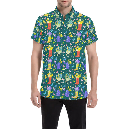 Gardening Pattern Print Design G08 Men's Short Sleeve Button Up Shirt