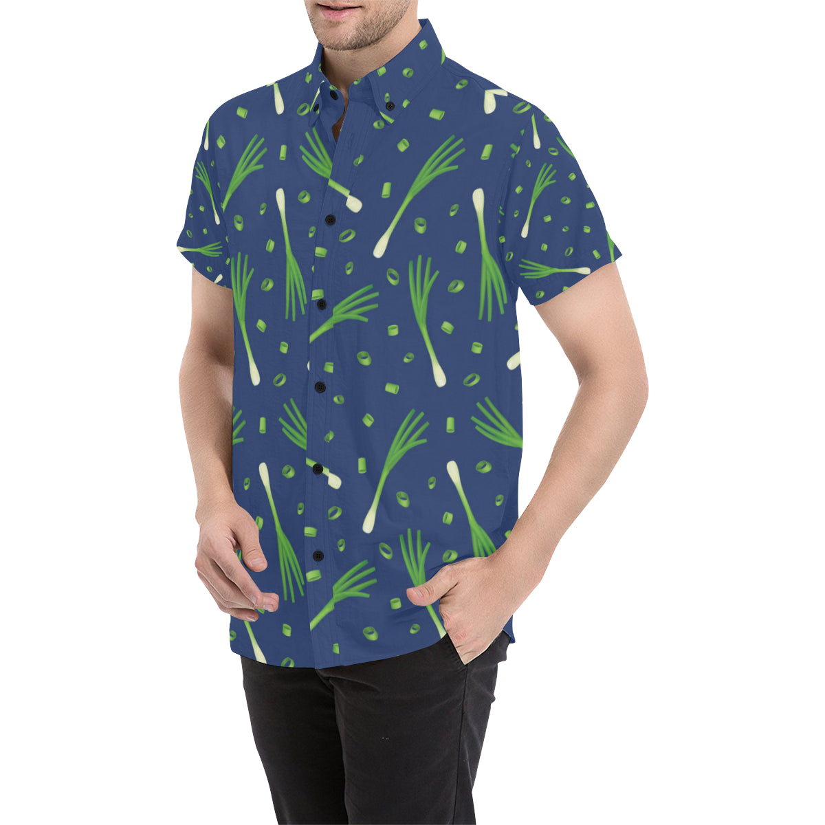 Leek Pattern Print Design 02 Men's Short Sleeve Button Up Shirt