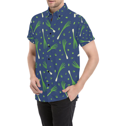 Leek Pattern Print Design 02 Men's Short Sleeve Button Up Shirt