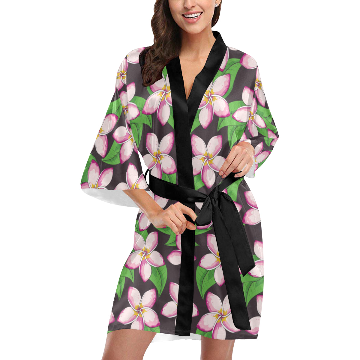 Pink Plumeria Pattern Print Design PM019 Women Kimono Robe