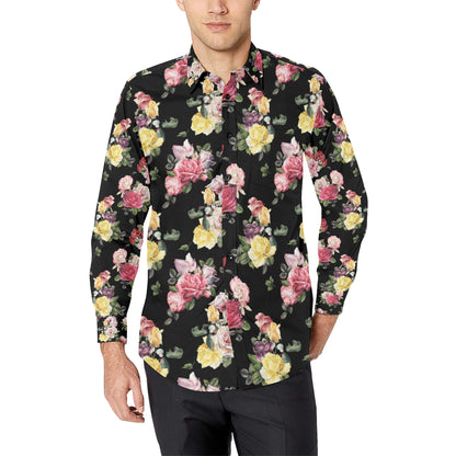 Rose Pattern Print Design RO010 Men's Long Sleeve Shirt