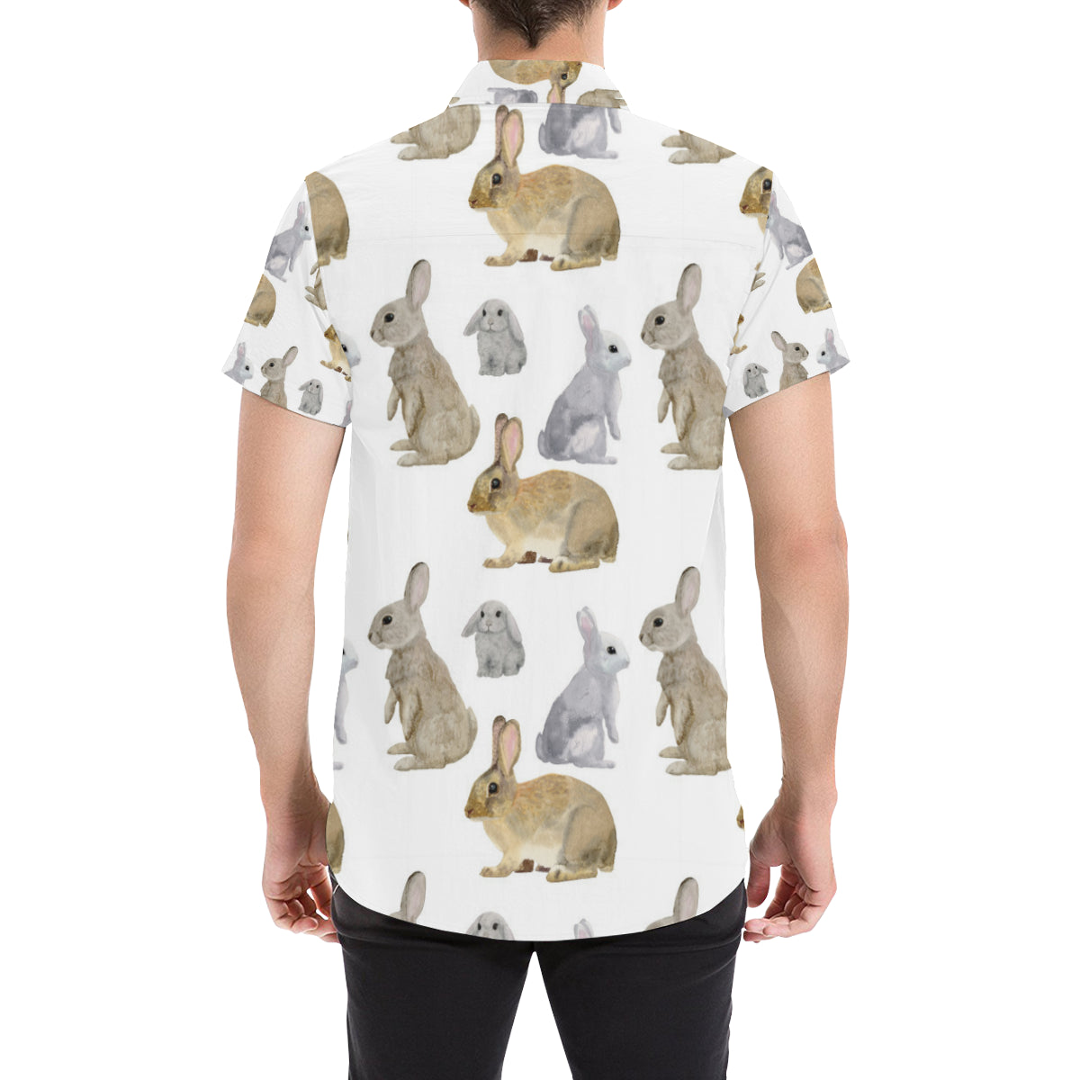 Rabbit Pattern Print Design 02 Men's Short Sleeve Button Up Shirt