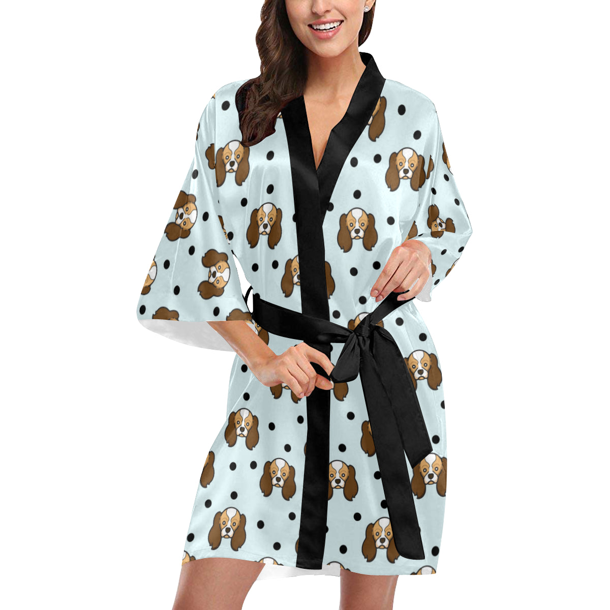 Cavalier King Charles Spaniels Pattern Print Desig Women's Short Kimono