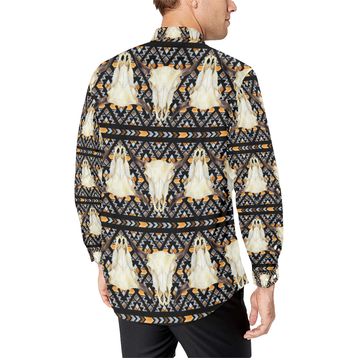Buffalo Head Pattern Print Design 03 Men's Long Sleeve Shirt
