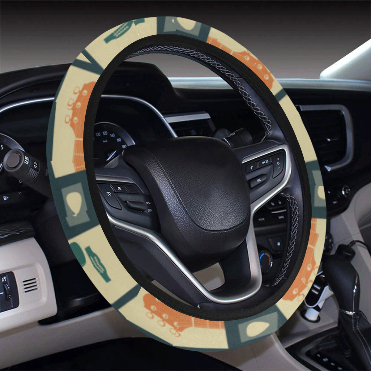 Acoustic Guitar Pattern Print Design 02 Steering Wheel Cover with Elastic Edge