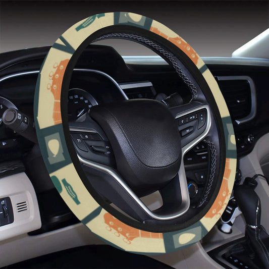 Acoustic Guitar Pattern Print Design 02 Steering Wheel Cover with Elastic Edge