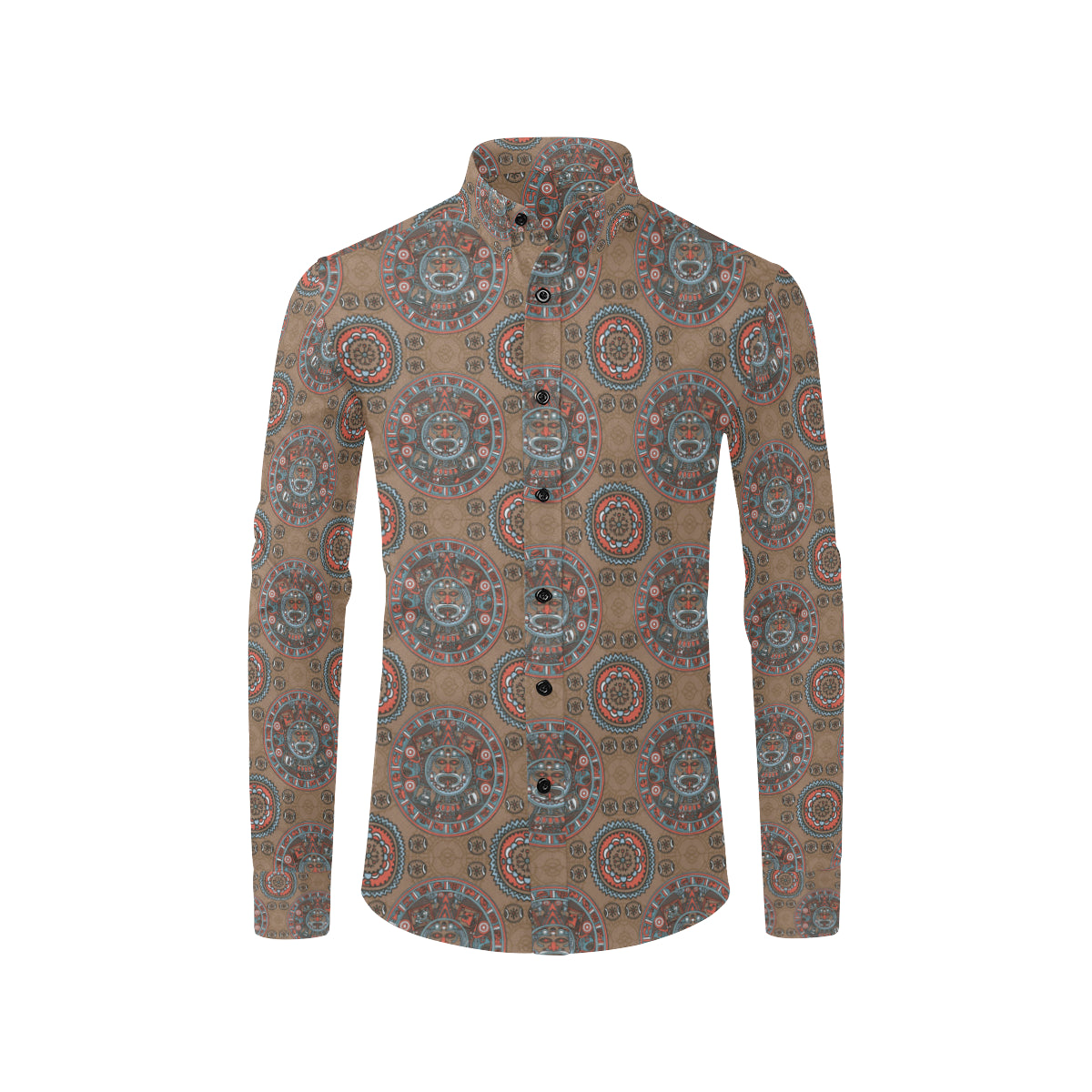 Calendar Aztec Design Print Pattern Men's Long Sleeve Shirt