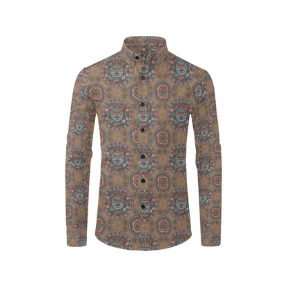 Calendar Aztec Design Print Pattern Men's Long Sleeve Shirt