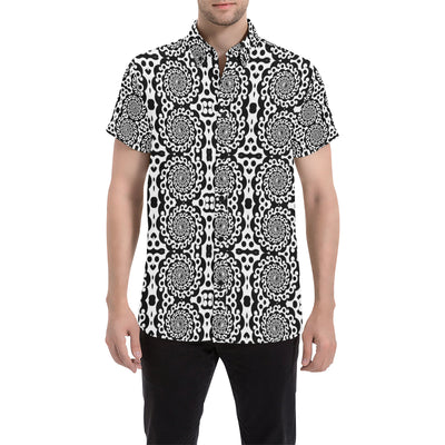 Yin Yang Spiral Design Print Men's Short Sleeve Button Up Shirt