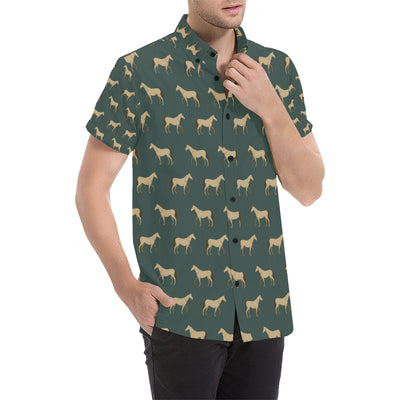 Horse Classic Themed Pattern Print Men's Short Sleeve Button Up Shirt