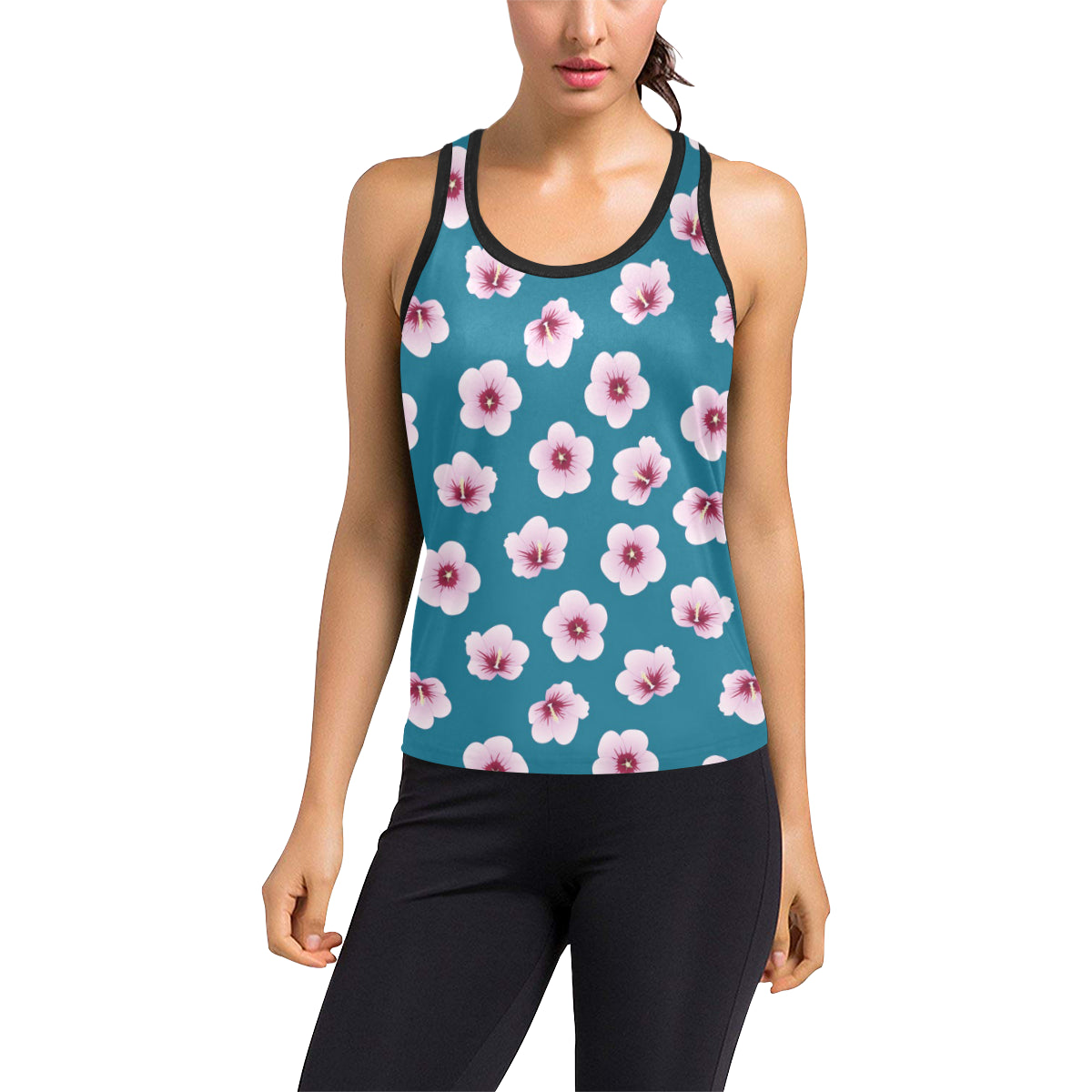 Cherry Blossom Pattern Print Design CB08 Women's Racerback Tank Top