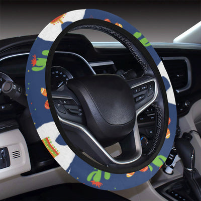 Llama Cactus Pattern Print Design 05 Steering Wheel Cover with Elastic Edge