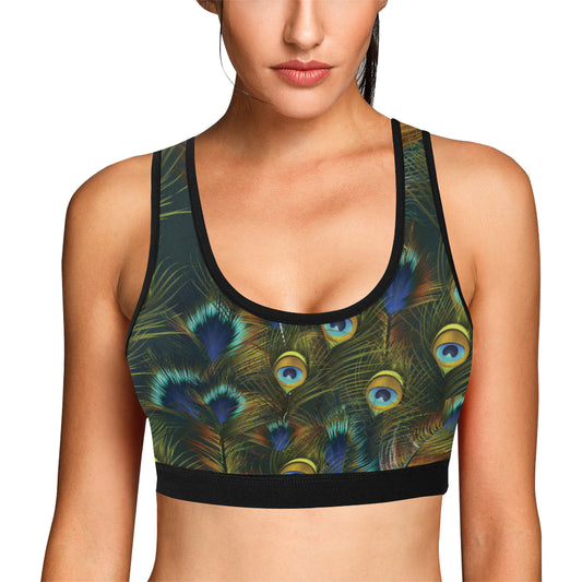 Peacock Feather Pattern Print Design A03 Sports Bra