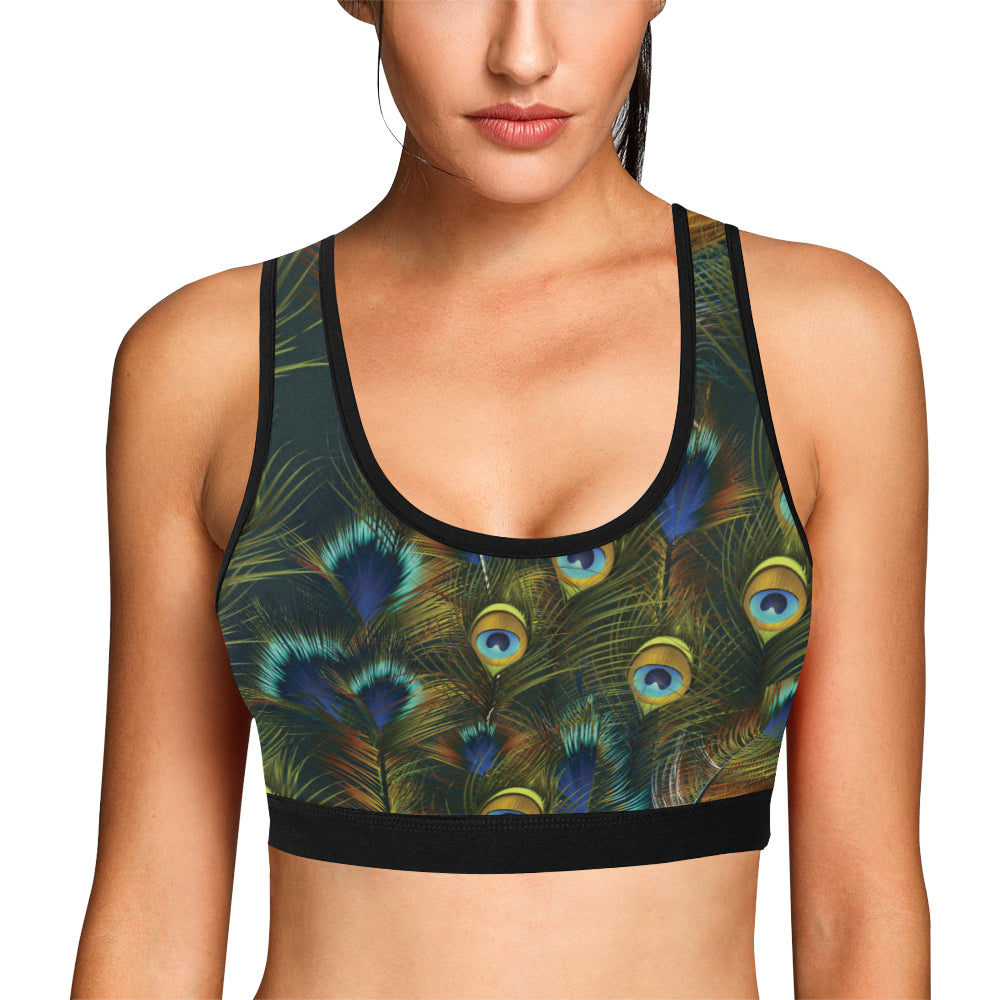 Peacock Feather Pattern Print Design A03 Sports Bra