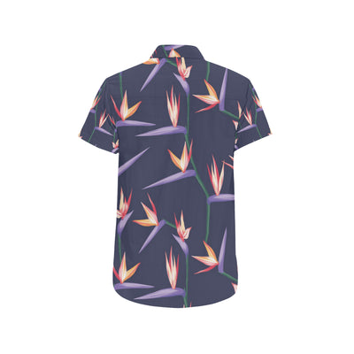 Bird Of Paradise Pattern Print Design BOP015 Men's Short Sleeve Button Up Shirt