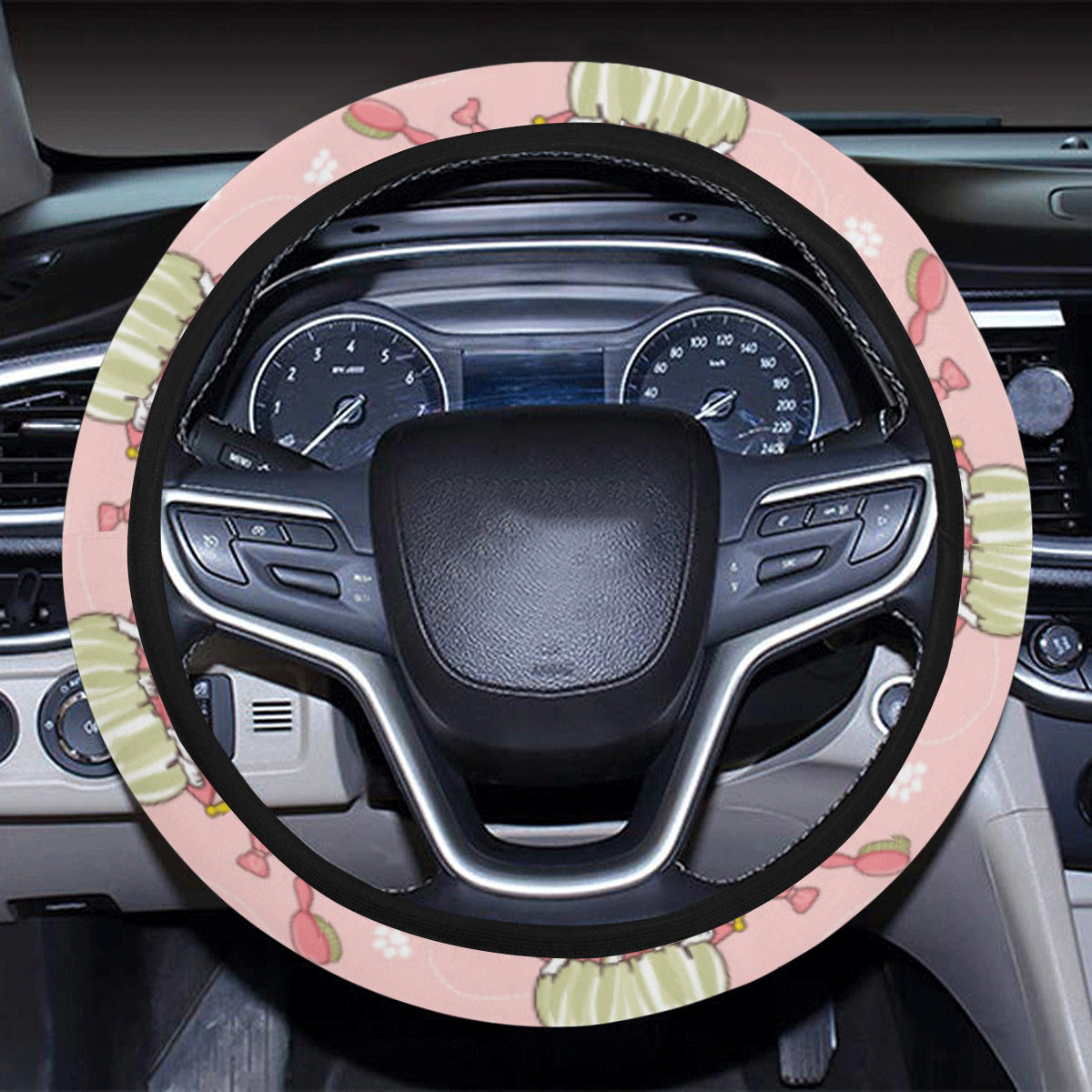 Bichons Frise Pattern Print Design 01 Steering Wheel Cover with Elastic Edge