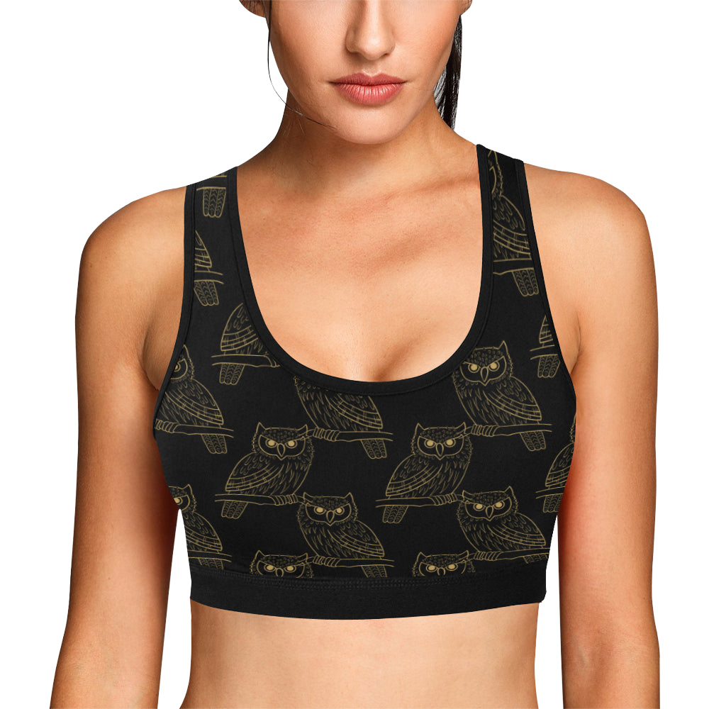 Gold Owl Pattern Sports Bra