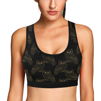 Gold Owl Pattern Sports Bra