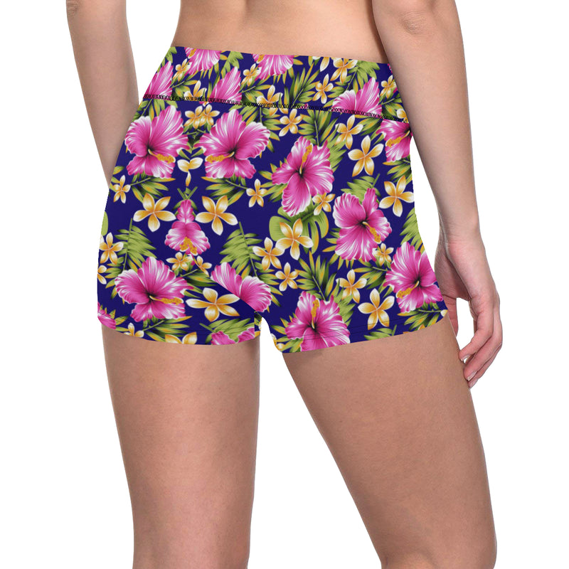 Pink Hibiscus Pattern Print Design HB027 Yoga Shorts