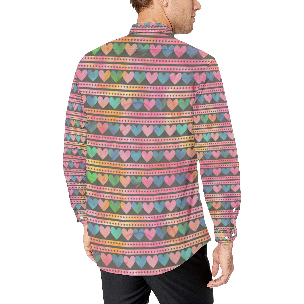 Heart Pattern Print Design HE010 Men's Long Sleeve Shirt