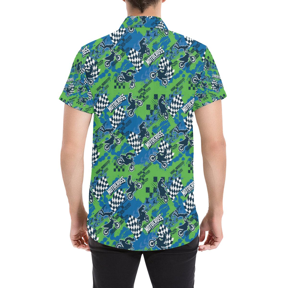 Motocross Pattern Print Design 04 Men's Short Sleeve Button Up Shirt