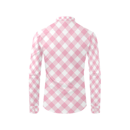 Gingham Pink Pattern Print Design 02 Men's Long Sleeve Shirt