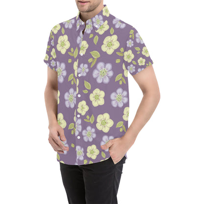 Anemone Pattern Print Design AM013 Men's Short Sleeve Button Up Shirt